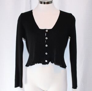 Nasty Gal Black Ribbed Button-Up Top